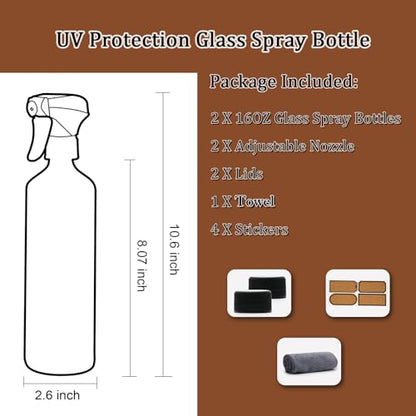 OFFIDIX Glass Spray Bottles for Cleaning,16 OZ 2 Pack Continuous Empty Water Mister Spray Bottles for Hair,Plants Mister,Adjustable Nozzle,Amber - color: Amber