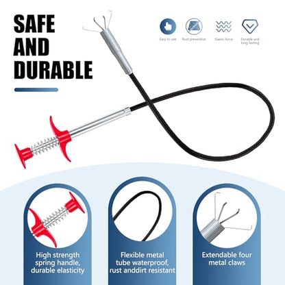 Flexible Grabber Claw (4 Claws), Drain Snake with Tweezers, Bendable Hose Grabber Reacher Tool, Retractable Drain Clog Remover Tool, Pickup Tool for Bath Tub, Toilet, Kitchen Sink & Sewer (63 inches) - color: 63 inches