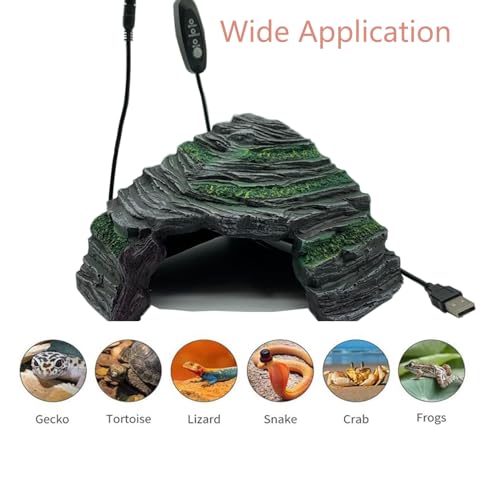 Heated Reptile Hides and Caves Resin Simulation Rock Reptile Hide Cave Bearded Dragon Hideout Heating Hide with Adjustable Temperature for Lizards Tortoise Turtles Snake Gecko