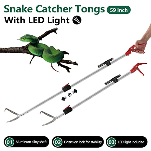 Snake Catcher Tongs Grabber Rattle Heavy Duty with 43 inch to 59 inch Telescopic Pole