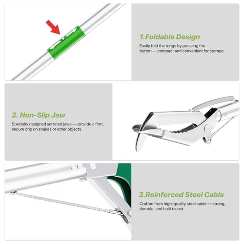 50" Foldable Grabber Reacher Tool with Green Handle, Extra Long Lightweight Trash Pickup & Litter Picker, 3-Fold Stainless-Steel Reaching Aid for Home, Office & Garden Use - size: 50 Inch Green
