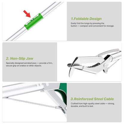 50" Foldable Grabber Reacher Tool with Green Handle, Extra Long Lightweight Trash Pickup & Litter Picker, 3-Fold Stainless-Steel Reaching Aid for Home, Office & Garden Use - size: 50 Inch Green
