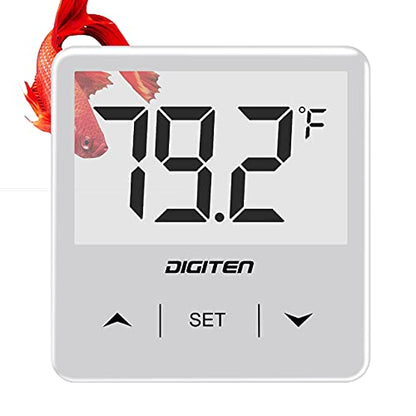 DIGITEN Aquarium Thermometer Digital Fish Tank Thermometer with Large LCD Display Stick On Water Terrarium Temperature Sensor Gauge for Reptiles Turtle Amphibians - color: White