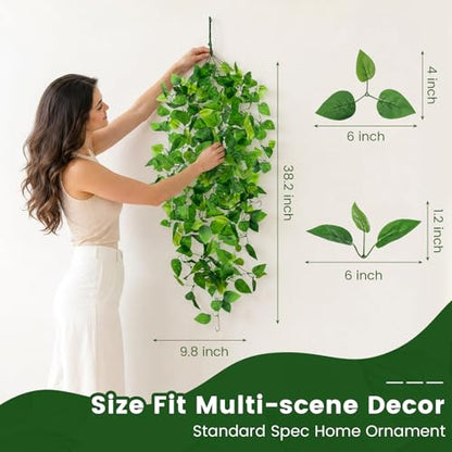 DomeStar 2PCS Fake Vines, Fake Pothos Hanging Plants Ivy Vines, Artificial Greenery for Home Kitchen Wall Decor Aesthetic Home Decor (No Baskets)