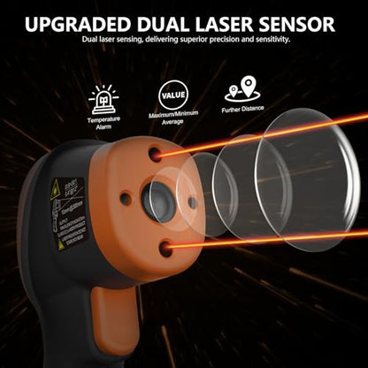 Pyrometer 30:1 Industrial, -58℉ to 2732℉ Digital High Temp Infrared Thermometer, Non Contact Laser Thermometer Gun, IR Temperature Gauge for Forge Grill (NOT for Human) - color: Black