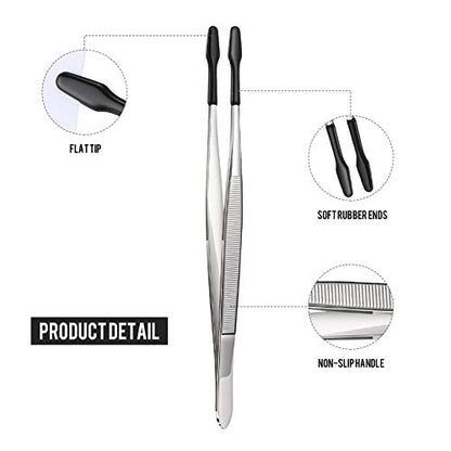 Honoson 2 Pieces Rubber Tipped Tweezers PVC Rubber Coated Soft Non Marring Flat Tip Lab Industrial Hobby Craft Tweezers Tools Jewelry Coin Stamp Tongs(Black) - color: Black