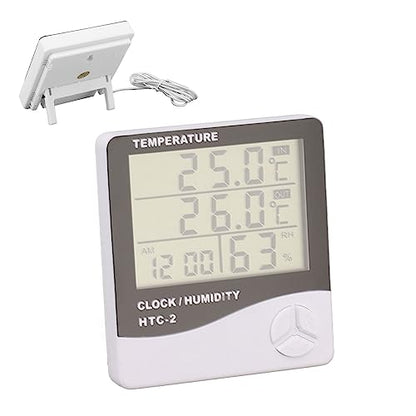 Digital Hygrometer Thermometer, Thermometer and Humidity Gauge with Clock Large Display Wired Probe Sensor Temperature Humidity Monitor for Indoor Outdoor Use