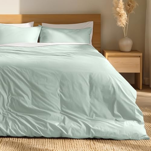 Bare Home 100% Organic Cotton Extra Long Duvet Cover Set - Crisp Percale Weave - Lightweight & Breathable - Cooling Duvet Cover Set (Twin/Twin XL, Willow) - color: 09 - Willow (No Comforter), size: Twin/Twin XL