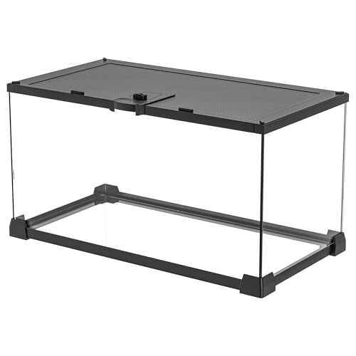 Reptile Terrariums Mini Glass Tank 12" x 8" x 6" Habitat, Top-Opening Mesh Lid with Latch, 360° Clear View, Ventilated Enclosure for Jumping Spiders, Tarantulas, Froglets & Isopods - size: 12" x 8" x 6"