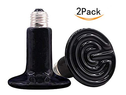 2-Pack 200W Reptile Ceramic Heat Lamp,E27 110V Infrared Heat Emitter Bulb,No Harm No Light Infrared Heat Emitter Brooder Lamp for Pet Coop Heater Reptile Chicken Turtle Heating Light Lamp,Black