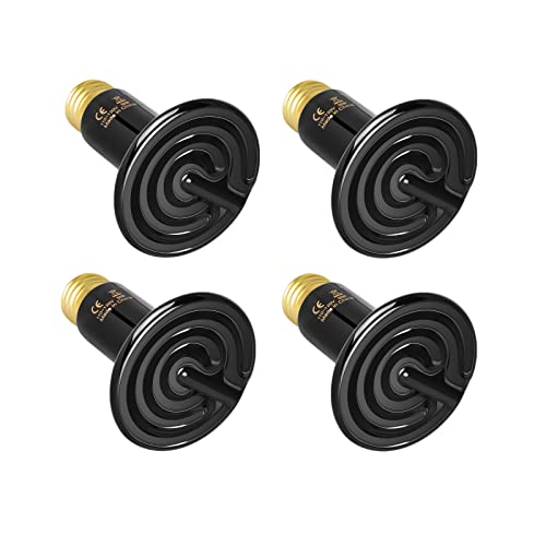 Simple Deluxe 60W Ceramic Heat Emitter Reptile Heat Lamp Bulb No Light Emitting Brooder Coop Heater for Amphibian Pet & Incubating Chicken, Black, 4-Pack - size: 60 W, style: 4-Pack