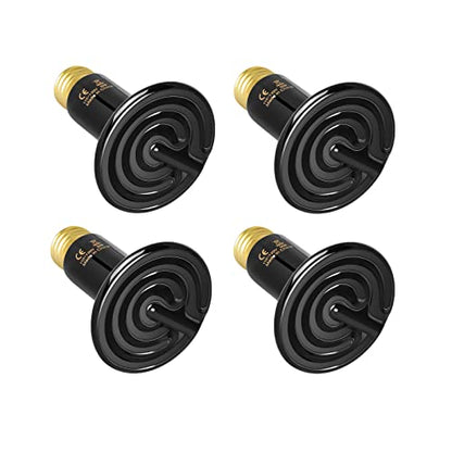 Simple Deluxe 60W Ceramic Heat Emitter Reptile Heat Lamp Bulb No Light Emitting Brooder Coop Heater for Amphibian Pet & Incubating Chicken, Black, 4-Pack - size: 60 W, style: 4-Pack