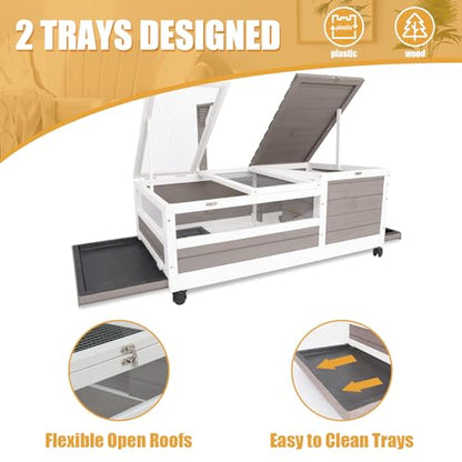 Ketive Tortoise Habitat Large Wooden Tortoise House Indoor & Outdoor, Reptile Cage for Small Animals-Leakproof Tray (Grey, 77" L x 23" W x 14.5" H) - size: 77"L x 23"W x 14.5"H