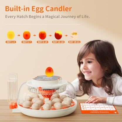 18 Egg Incubator, Automatic and Adjustable Egg Turning, Egg Candler, Temperature and Humidity Control, Hatch Day, 2 Size Egg Tray, Automatic Water Refill, Hatching Chicken Quail Duck Turkey Goose Bird