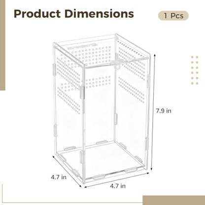 Acrylic Reptile Enclosure, 4.7 x 4.7 x 7.9 in Vivarium Terrarium for Spiders, Frogs, Praying Mantis, Clear Habitat with Ventilation Holes, Front Opening Door for Easy Access