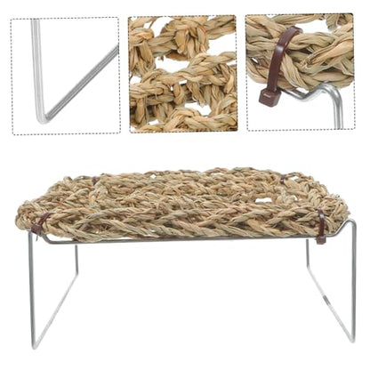 Happyyami Bearded Dragon Lounger and Reptile Hammock Bed with Natural Seagrass Mat, Metal Leg Climbing Platform for Terrarium Basking, Suitable for Leopard Gecko and Lizard Habitat