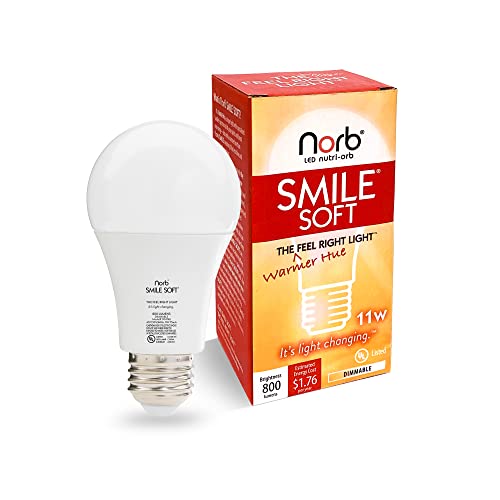 Norb NorbSMILE Soft Full Spectrum Light Bulb | US Patented | A19 LED Bulb & 11W 800 Lumens | 4000K Soft Daylight White, CRI 96 & Dimmable E26 Base | Supports Energy, Mood & Circadian Rhythm - style: Smile Soft 11W (1 Pack)