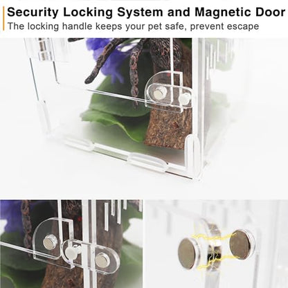 Jumping Spider Enclosure, Spider Terrarium, Acrylic Enclosure Kit, Small Terrarium, Insect Habitat for Spiders, Praying Mantis, Arboreal Tarantula, Bug, Frog, Snail, Lizard and Small Reptiles