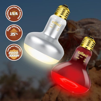 Reptile Dual Lamp Fixture Heat Lamp Bulb Combo Pack,100W UVA Daylight Reptile Heat Lamp and 100W Infrared Reptiles Heat Blub Basking Spot