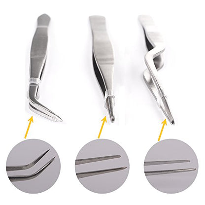 Kitchen Cooking Tweezers Culinary,3 Piece Set Stainless Steel Tweezer Precision Tongs Offset Tip for Cooking Food Design styling(6.3-Inch)