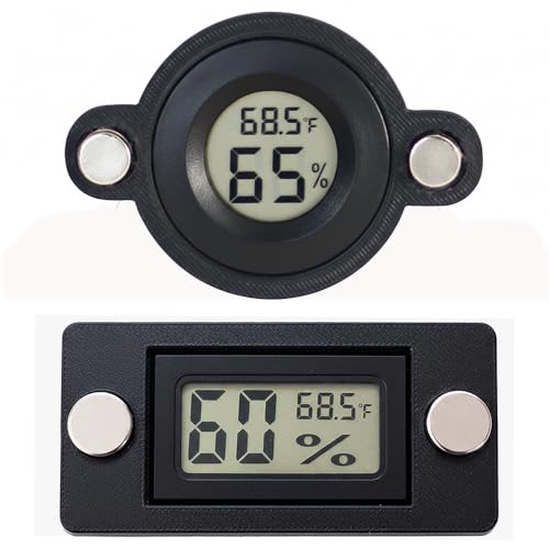 2 PCS Magnetic Temperature and Humidity Monitor for Jumping Spider Enclosure Accessories Mini Digital Reptile Thermometer Hygrometer LCD Indoor Gauge for Terrarium Tank (Square and Circle) - color: Square and Circle
