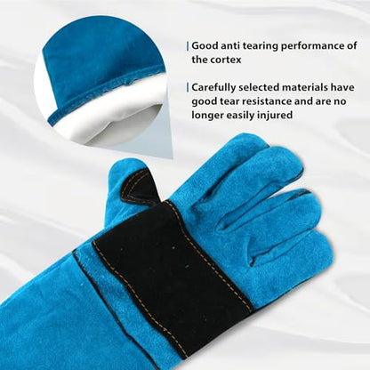 23.43inch Animal Handling Gloves, Animal Control Gloves Bite Resistant Snake Proof Cowhide Reinforced Leather Protection Dog Training Glove for Cats Scratch Reptiles Birds Falcon Grabbing - color: Blue（23.43"）