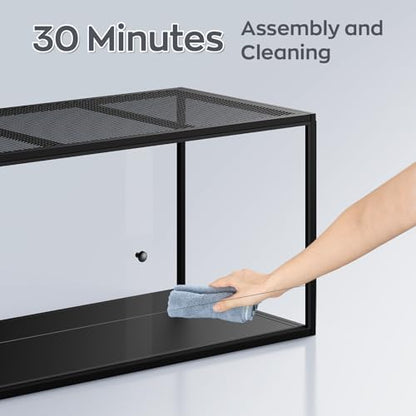 BORISI 120 Gallon Bearded Dragon Tank, 48" x 24" x 24" Reptile Enclosure with Sliding Doors Top Screen Ventilation, Front Opening Reptile Terrarium Tank for Easy Maintenance, Black