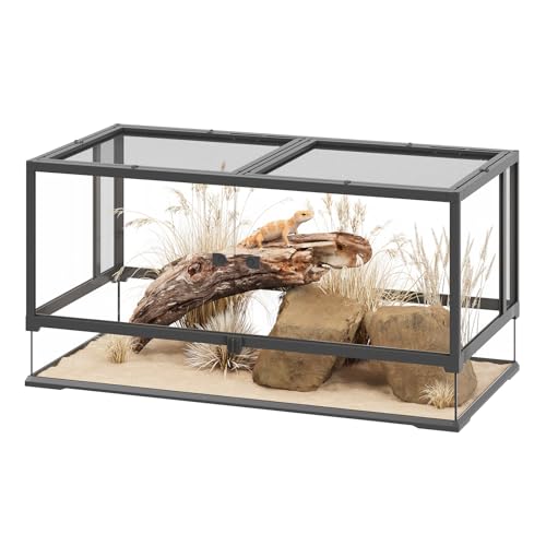 Erinnyees 50 Gallon Reptile Terrarium, Tempered Glass Reptile Enclosure with Raised Waterproof Base, Front Opening Doors, Top Screen Ventilation, Cable Outlet for Snake, Lizard, Gecko, Frog, Turtle - size: 50 Gallon
