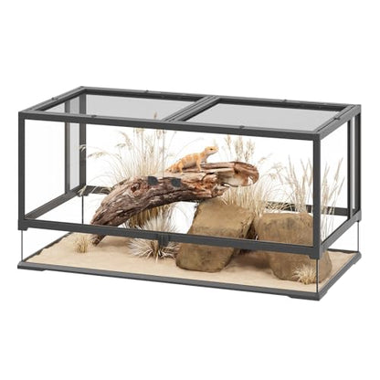 Erinnyees 50 Gallon Reptile Terrarium, Tempered Glass Reptile Enclosure with Raised Waterproof Base, Front Opening Doors, Top Screen Ventilation, Cable Outlet for Snake, Lizard, Gecko, Frog, Turtle - size: 50 Gallon