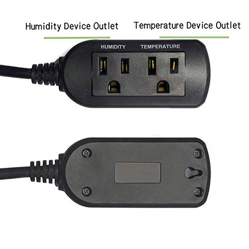 Temperature and Humidity ControllerPlug-in Thermostat Humidistat Reptile Greenhouse,Dual Stage Pre-Wired Outlet 110V 10A