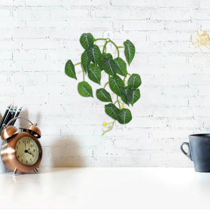 BESPORTBLE Reptile Terrarium Plants Fake Vines with Suction Cup Hanging Leaves Artificial Environment Decorations for Turtle and Lizard Tank