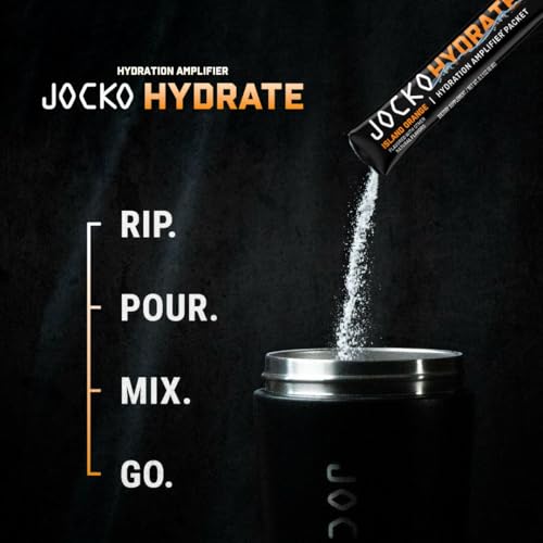 Jocko Fuel Hydrate Electrolytes Powder Packets Low Sugar - Hydration Amplifier Packets for Recovery, Dehydration, & Exercise - with Vitamins B6, B12 & C (16 Packets) Island Orange