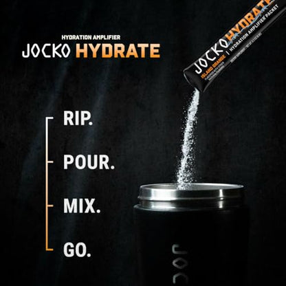 Jocko Fuel Hydrate Electrolytes Powder Packets Low Sugar - Hydration Amplifier Packets for Recovery, Dehydration, & Exercise - with Vitamins B6, B12 & C (16 Packets) Island Orange