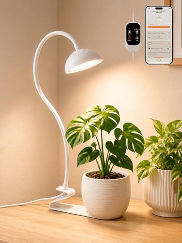 GLOWRIUM Smart Grow Lights for Indoor Plants,10W Full Spectrum LED Plant Light with 3/9/12 Timer,10 Dimmable Levels,Height Adjustable Grow Light with Base (White) - color: White