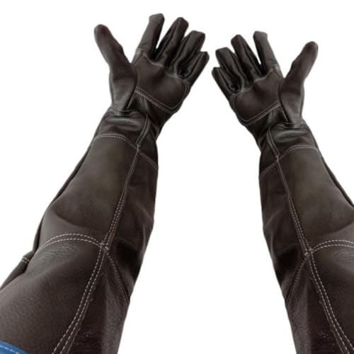 EUNOGO 60cm/ 23.6in Bite Proof Glove for Gardening, Animal Handling Gloves Bite Proof Reinforced Leather for Grooming,Trips to Vet, Animal Handling,Puncture & Scratch Resistant