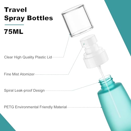Travel Spray Bottles TSA Approved 3 Pack (2.5oz/75ml) –Leak Proof Fine Mist Refillable Empty Plastic Spray Bottles for Perfume, Essential Oils, Toners, Hair & Face Mist(75 ml) - size: 75 ml