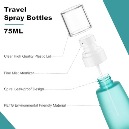 Travel Spray Bottles TSA Approved 3 Pack (2.5oz/75ml) –Leak Proof Fine Mist Refillable Empty Plastic Spray Bottles for Perfume, Essential Oils, Toners, Hair & Face Mist(75 ml) - size: 75 ml