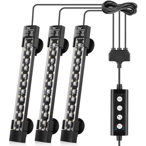 hygger Dual-Channel Controller Submersible Aquarium LED Light, 24/7 Mode Full Spectrum Hidden Fish Tank Light with 3 Rows Beads 7 Colors Auto On Off, Adjustable Timer Brightness (3)