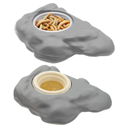 Pangea Gray Silicone Gecko Feeding Ledge & 100 .5oz Small Plastic Food & Water Cups Bundle