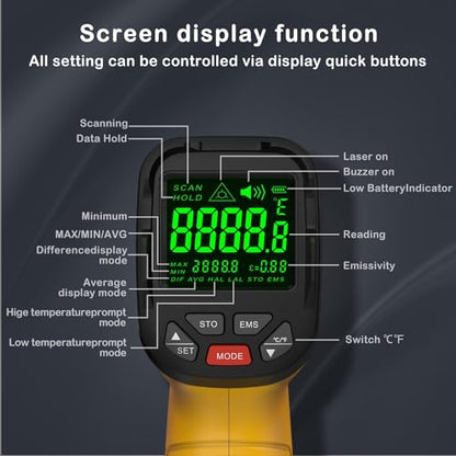 Infrared Thermometer High Temperature Gun -58℉~2732℉, 50:1 Distance Ratio, Digital Laser IR Temp Gun for Cooking, Pizza Oven, Engine, Kilns, Forges, Industry, and Home Repair. - color: -58°F to 2732°F