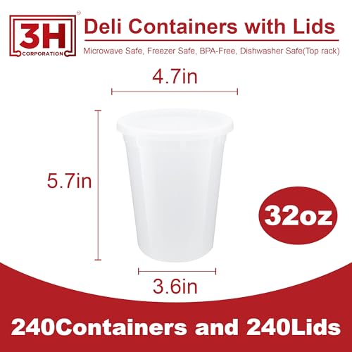 32 oz Food Storage Containers with Lids (240 Set/480 Piece) Deli Soup Containers, Freezer Microwave Safe, BPA-Free Plastic, Stackable Snack Leakproof Leftover Organizers & To-Go - size: 32 oz - 240 Sets