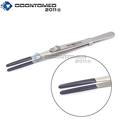 OdontoMed2011 Pack of 2 Tweezers Slide Lock & PVC Rubber Coated Tips Non Marring Tweezer 6" 'Straight Hobby Crafts