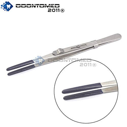 OdontoMed2011 Pack of 2 Tweezers Slide Lock & PVC Rubber Coated Tips Non Marring Tweezer 6" 'Straight Hobby Crafts