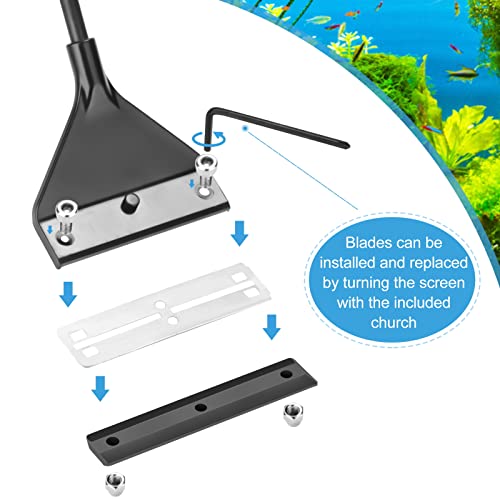 Vimvins Algae Scraper for Glass Aquarium, Long Handle Fish Tank Algae Scraper with 10 Blades, Essential Aquarium Cleaning Tool. - size: 25.6 Inch