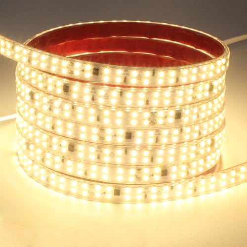 LED Strip Lights 6.56ft AC 110V Flexible Rope Lights 240LEDs/m 3000K Warm White Cuttable Outdoor Waterproof Strip Lights Double LED Beads for Living Room Under Cabinet Lighting - color: Warm White 3000K, size: 6.56ft
