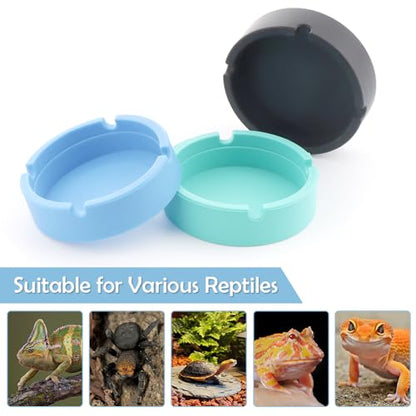 3 Pack Reptile Feeding Bowl Silicone Reusable Feeder for Small Reptile Lizard Gecko Frog Snake Turtle Hermit Crab