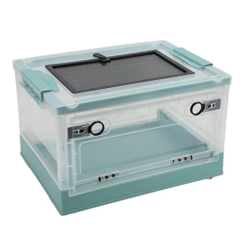 Foldable Reptile Feeding Tank, Ventilated Plastic Terrarium for Lizard Tortoise Frogs with Front Door and Mesh Top, Portable Habitat with Detachable Wheels for Small