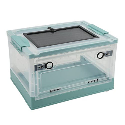 Foldable Reptile Feeding Tank, Ventilated Plastic Terrarium for Lizard Tortoise Frogs with Front Door and Mesh Top, Portable Habitat with Detachable Wheels for Small