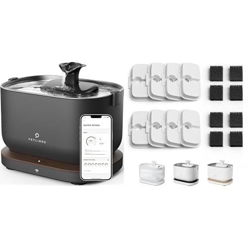 Bundle of PETLIBRO App Cat Water Fountain, 2.5L/84oz Dockstream Pet Fountain for Cats Inside with 2.4GHz Wi-Fi + PETLIBRO 8 Pack Replacement Filters for Dockstream Cat Water Fountain - color: Black, size: 1 Fountain + 8 Filters