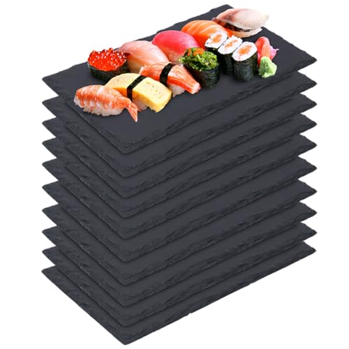 10 Pack 10 x 6 Inch Slate Cheese Boards, Black Rectangle Slate Charcuterie Boards, Natural Charcuterie Stone Plates for Parties, Gifts, and Special Events, Cheese, Sushi, Food. - size: 10 Pack 10 x 6 Inch